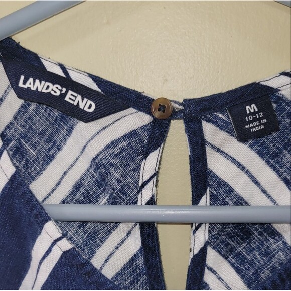 Lands' End Size Medium Womens Blue White Striped Sleeveless Linen Swing Dress - Picture 7 of 7